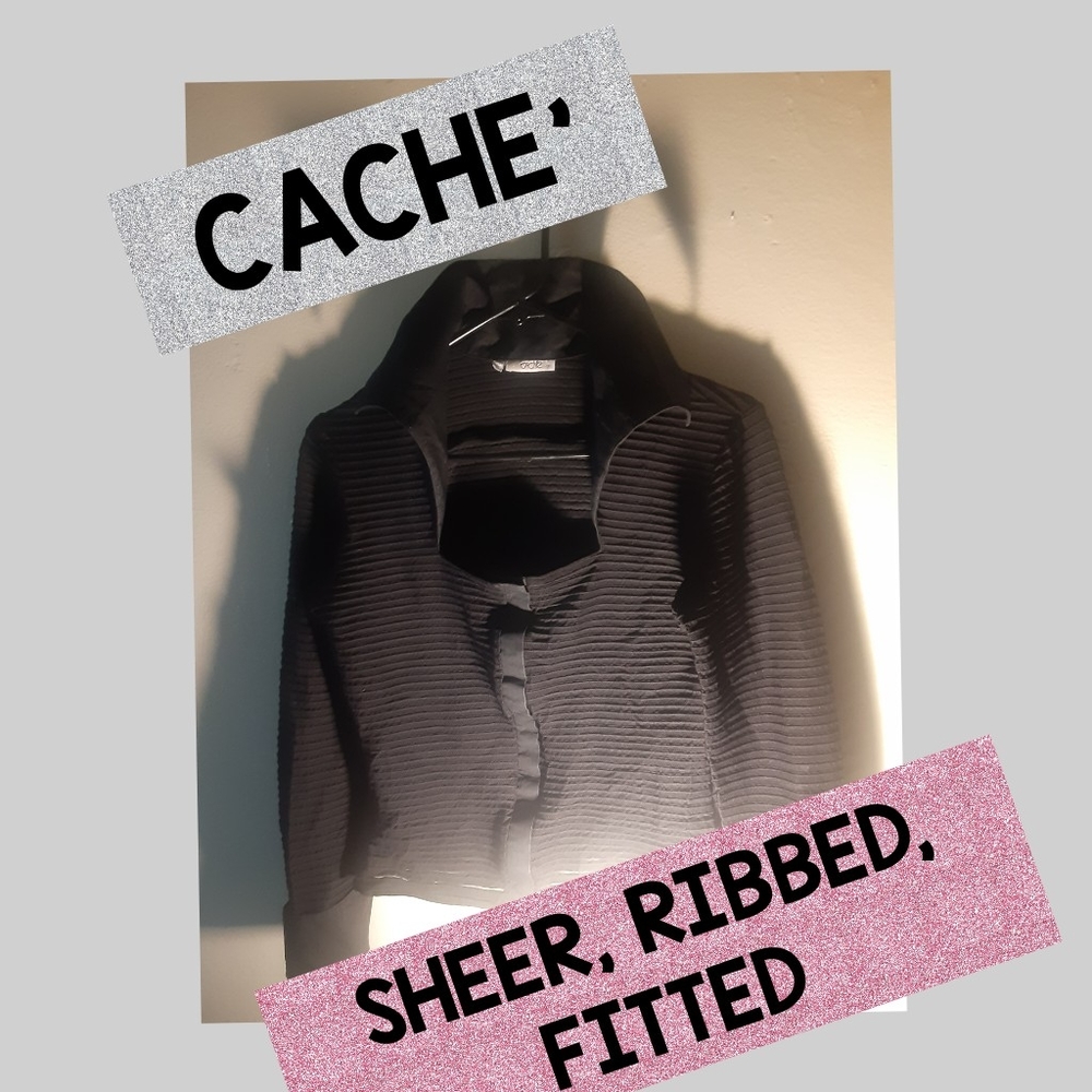 CACHE Black ' Sheer ribbed blouse